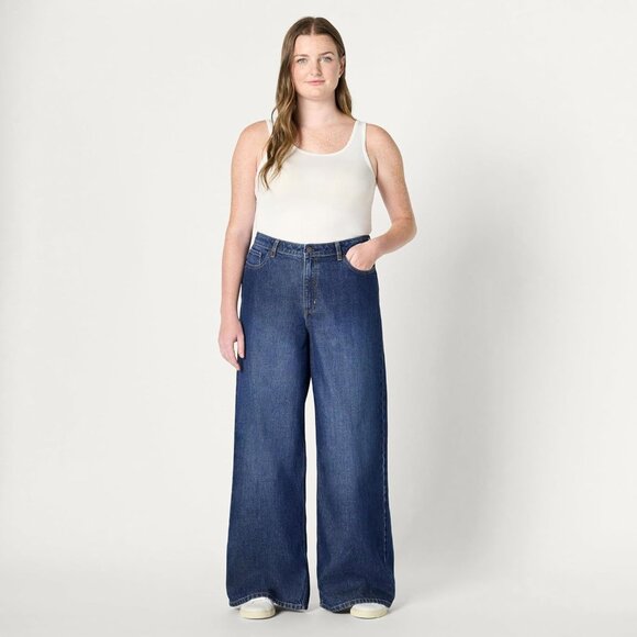 Women's Mid-Rise Wide Leg Jeans Soft Denim Recycled Cotton Casual Comfort - Picture 7 of 8